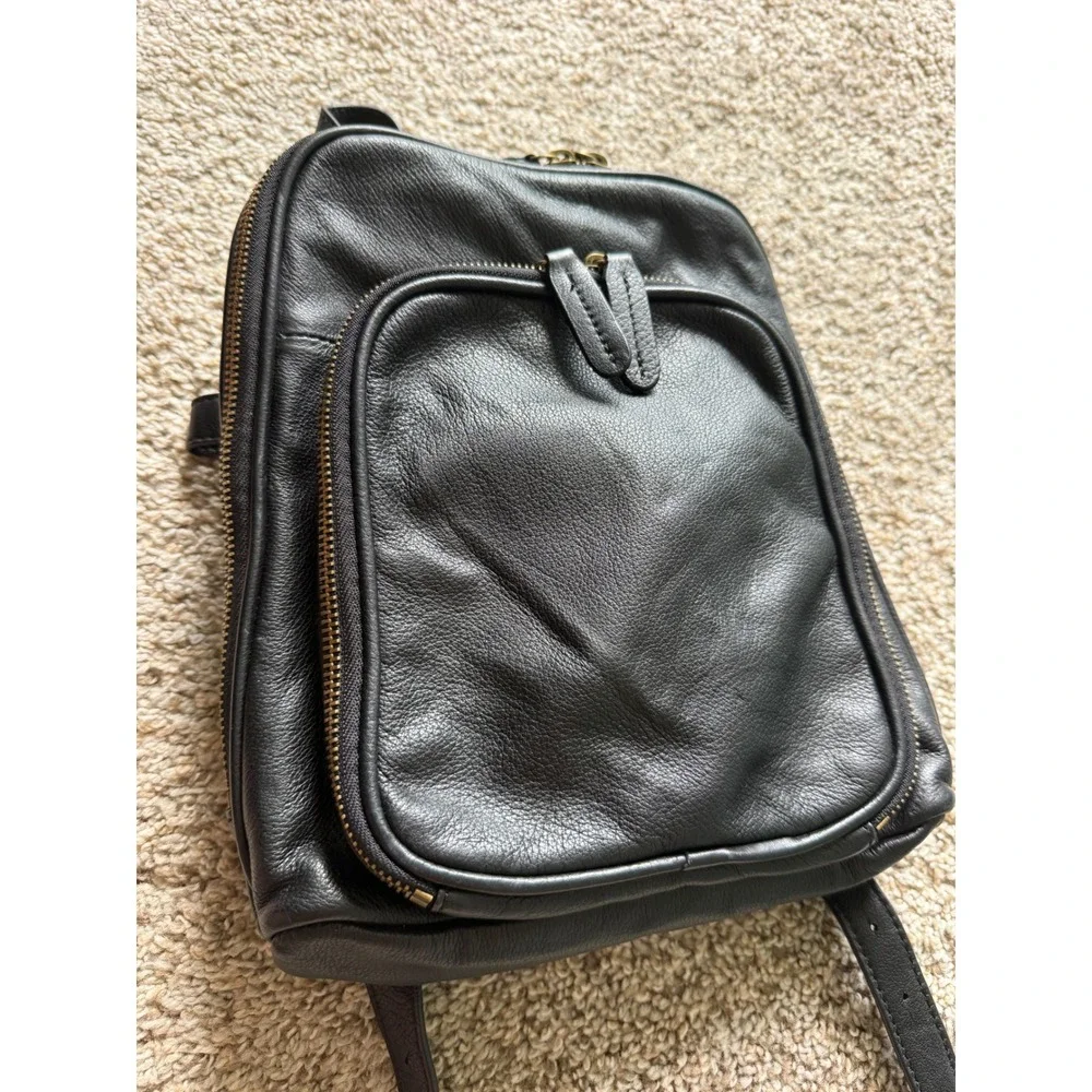 Margot Black Pebbled Leather Small Backpack Purse Minimalist Bag
